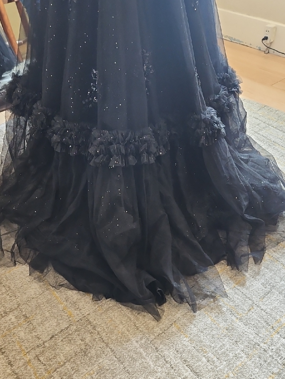 Size 6 Black Tank Strap Open Back Sparkle/Sequin Ballgown By Amarra - Picture 9 of 15